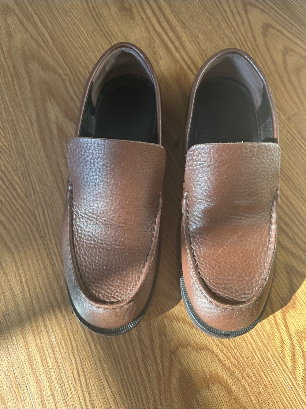 BY FAR Brown Pebbled Leather Loafers